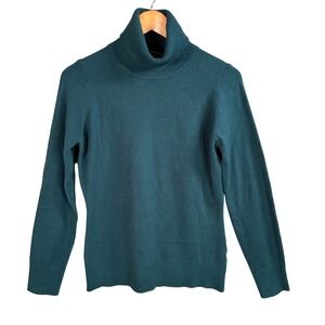 Teal Green Ribbed Turtleneck Sweater Womens Large Preppy Layering Basic Cozy